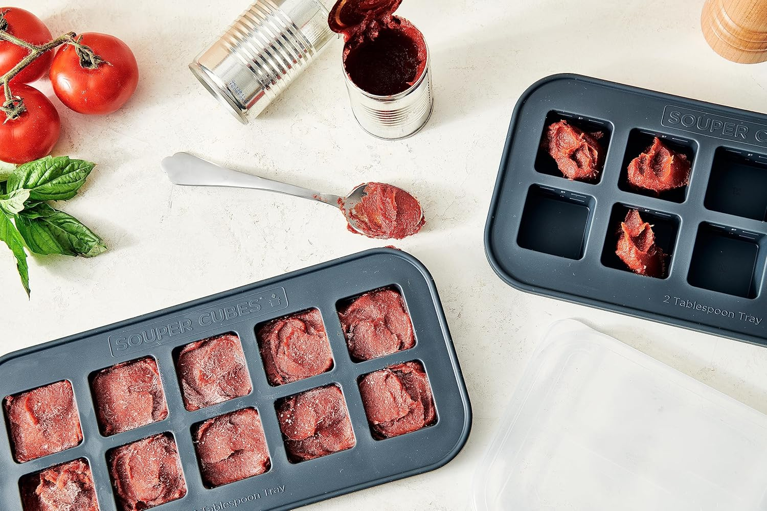 Souper Cubes 2 Tbsp Silicone Freezer Tray with Lid - Easy Meal Prep Container and Kitchen Storage Solution - Silicone Mold for Soup and Food Storage - Charcoal &ndash; 2-Pack image number 2