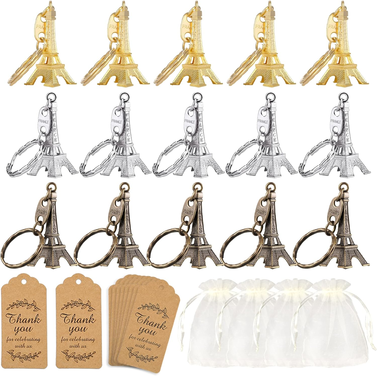 15 Sets Paris Party Favors Eiffel Tower Shape Keyring Retro Adornment French Souvenirs Keychains French Theme Party a Day in Paris Party Parisian Tea Garden Party Supplies for Girl Women Birthday Gift image number 6