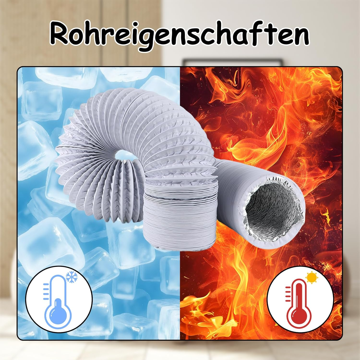 Exhaust Hose 150 Mm, Exhaust Hose Air Conditioner, 3 Metres Ventilation Hose with 2 Hose Clips for Mobile Air Conditioning, Dryer, Exhaust Fan, Extractor Hood, Ventilation System, White image number 5