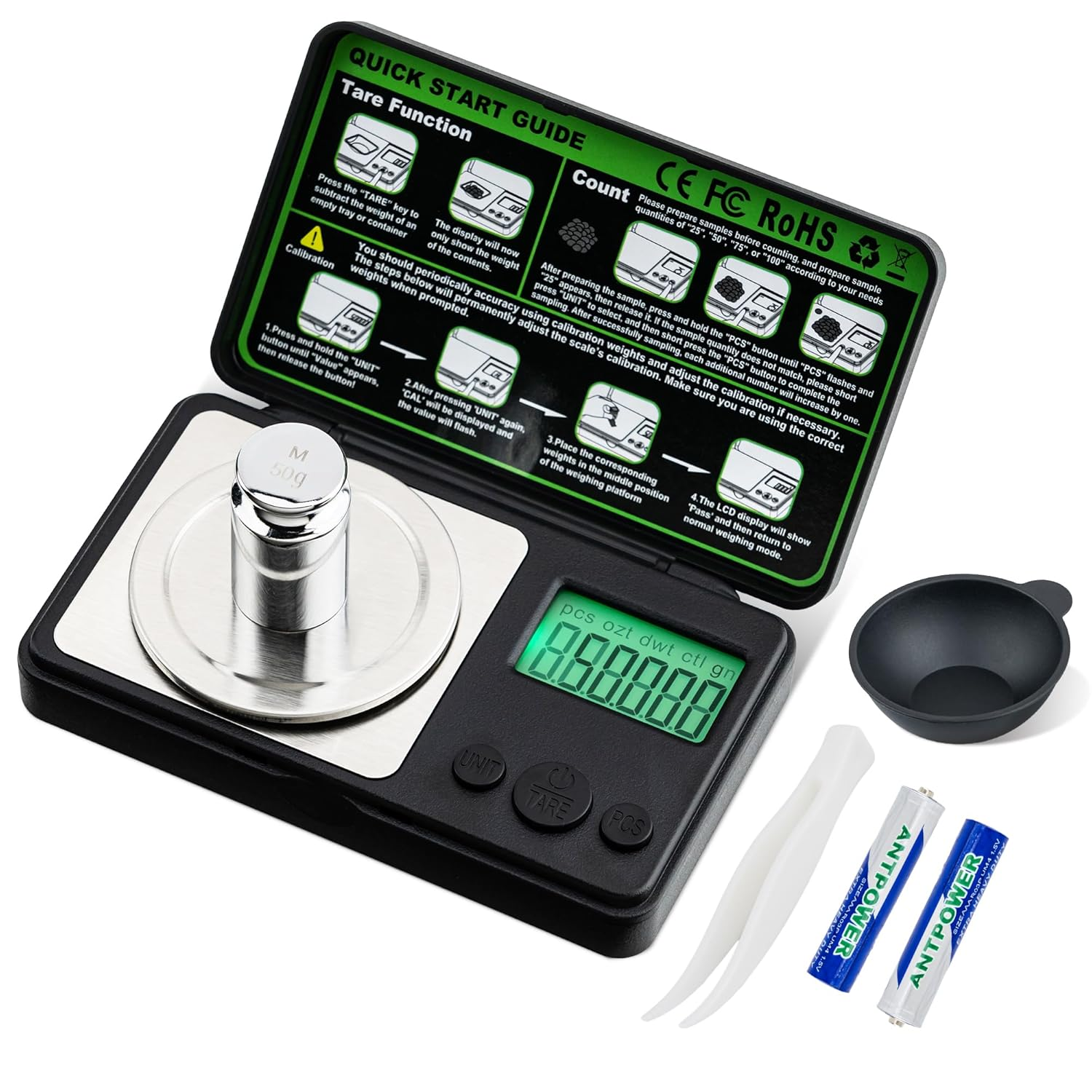 Mcbazel Digital Milligram Scale 50G/0.001G Precision Pocket Scale,7 Units, Tare & Calibration,Jewelry Gold Gram Scale,Backlit Lcd,Cal Weight Included image number 2