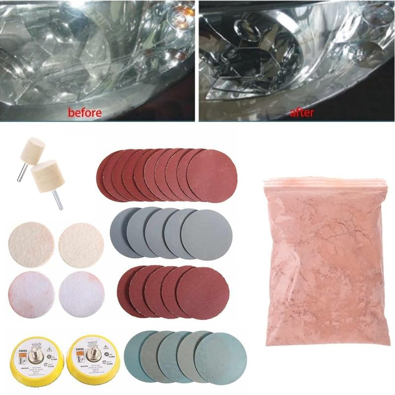 34Pcs Glass Polishing Kit, Professional Scratch Remover for Window & Windshield Repair, Includes Cerium Oxide Polishing Powder, Felt & Wool Polishing Pads for Glass, Ceramic, Metal image number 6