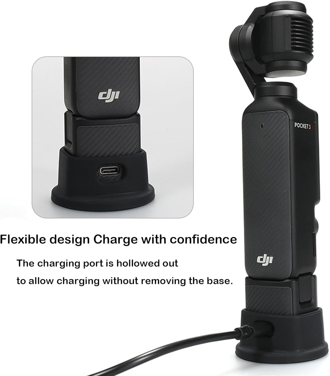 Bokmaton Mountain Stand Silicone Base Holder with Charge Hole + 1 Set Tempered Glass LCD Display Film Lens Protector for Osmo Pocket 3, Accessories for DJI