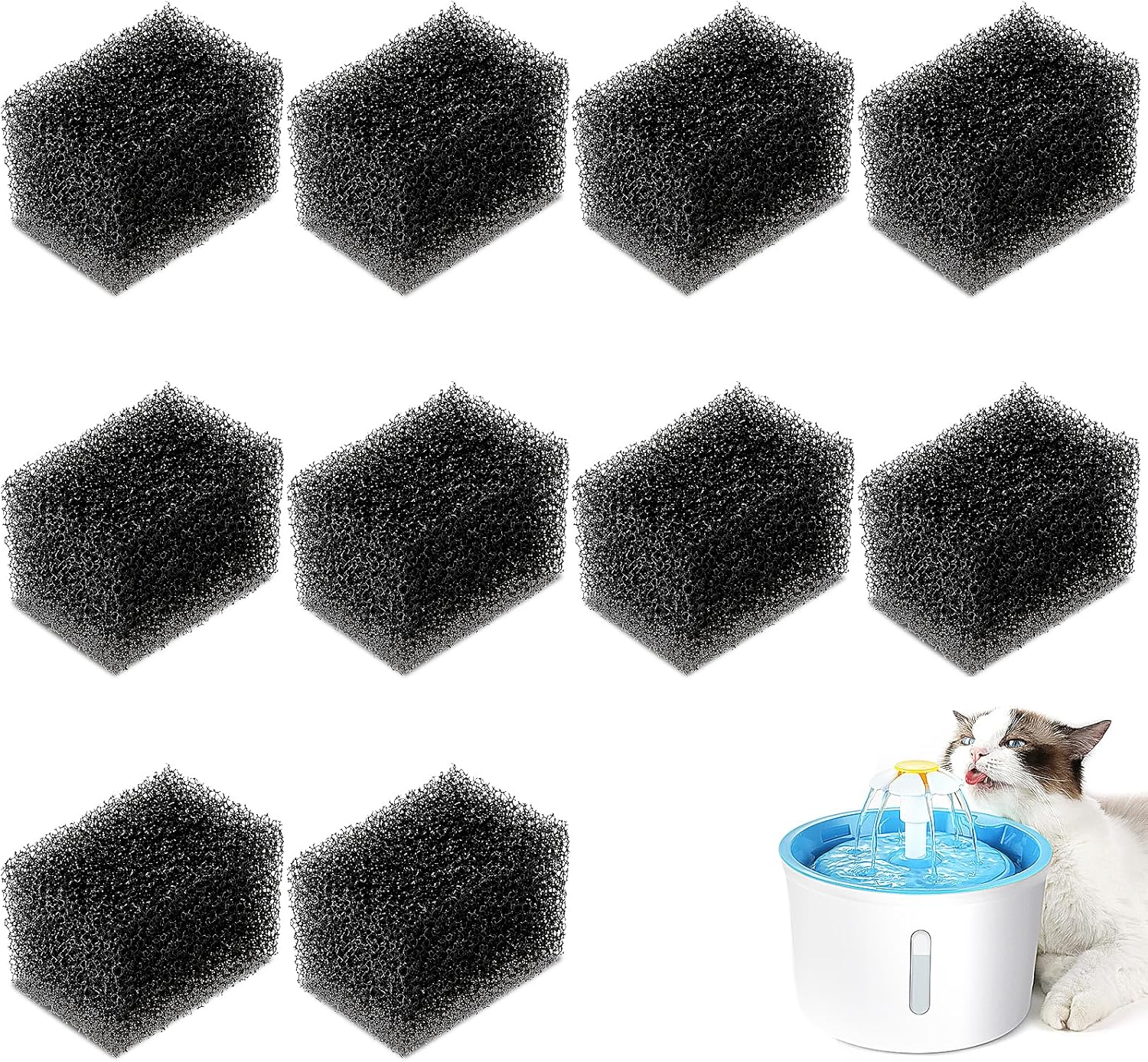 10Pcs Cat Water Fountain Sponge Filter Replacement, Upgraded Sponger Foam Filter for 92Oz/2.8L Pet Fountain, Fountain Filter Replacement for Cat and Dog(Black) image number 3