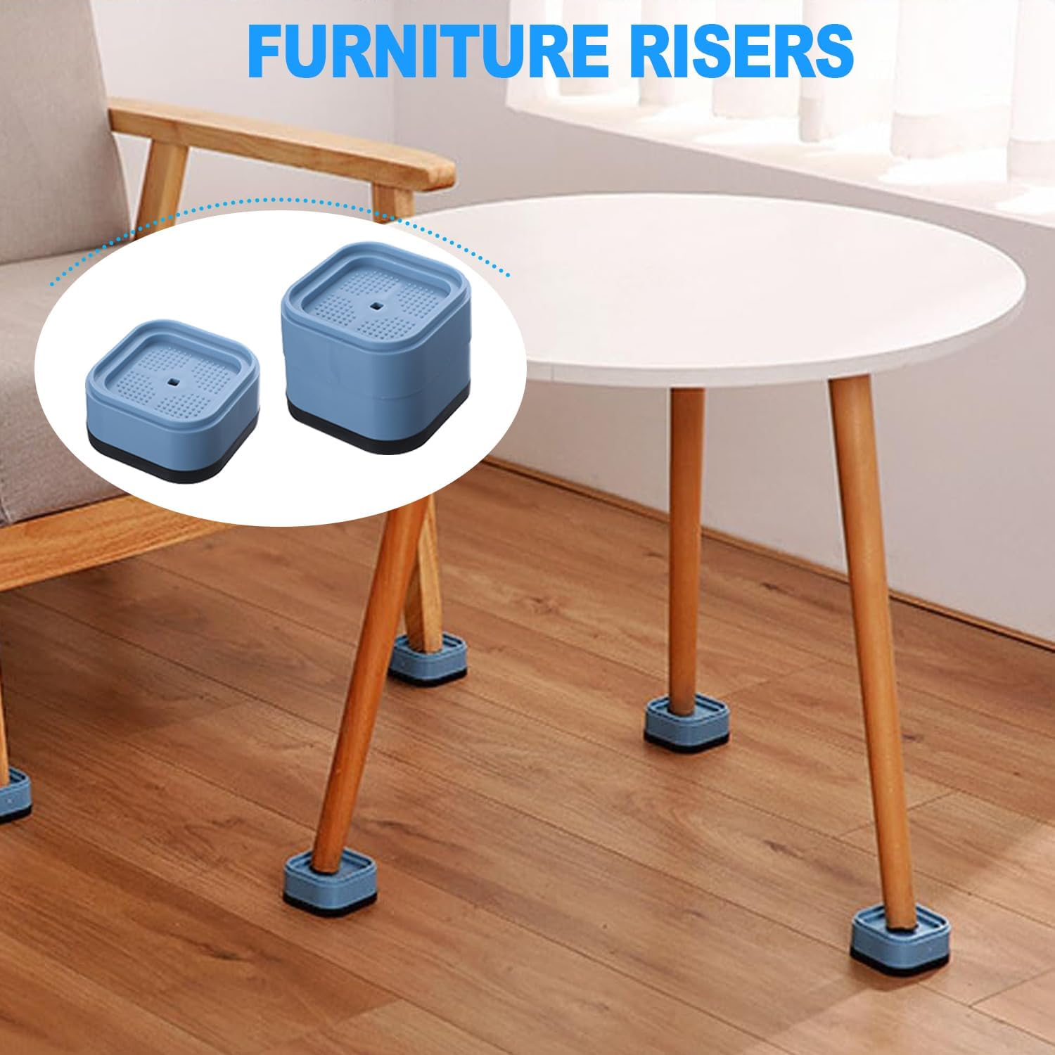 12 Pack Furniture Risers Stackable Table Risers 1.38 Inch Heavy Duty Adjustable Bed Table Leg Extender Furniture Leg Risers Furniture Lifts Support for Beds Desks Sofa Tables and Chairs (Baby Blue) image number 1