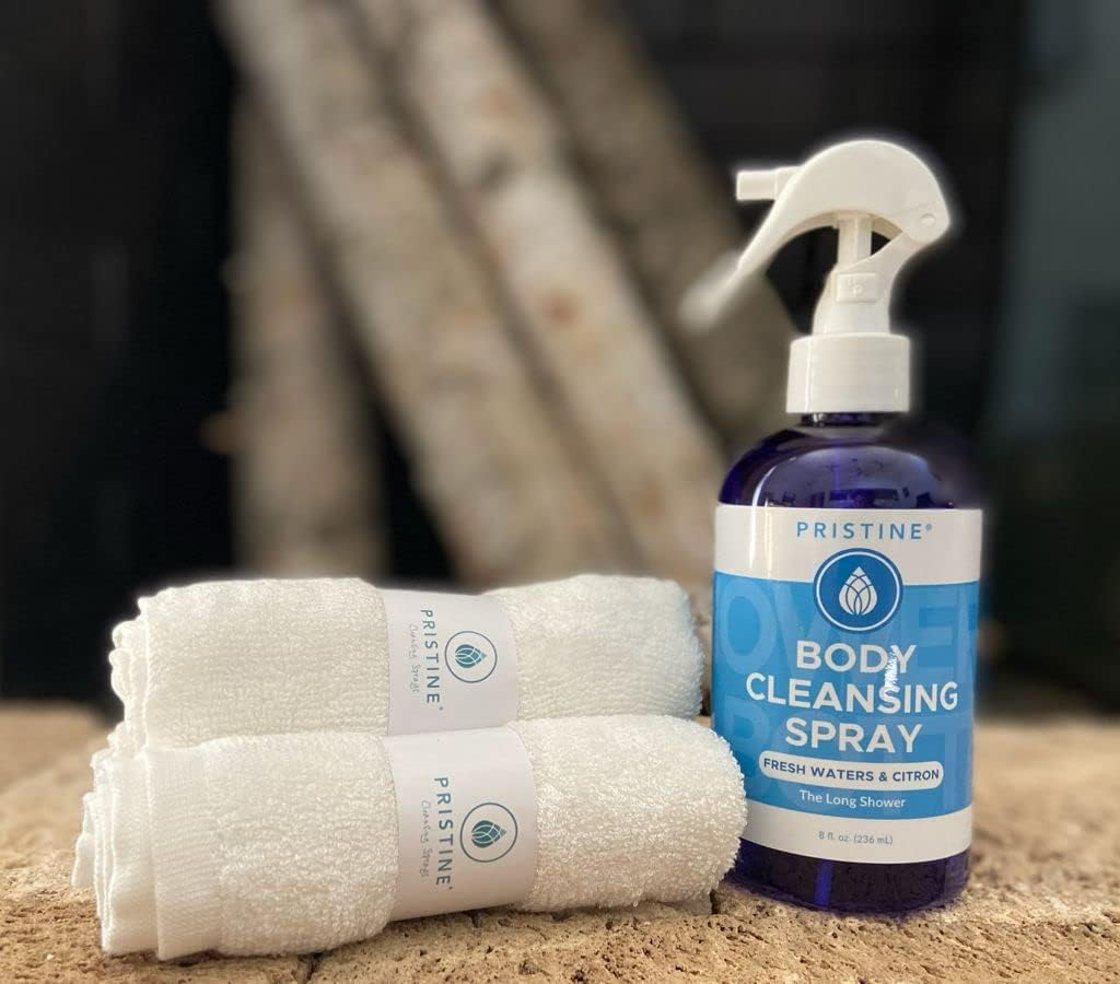 PRISTINE Rinse Free Waterless Body Cleansing Spray: Rinse Free Wash and Body Spray for Women and Men - a More Natural, Portable Shower and Wipes Alternative - Fresh Waters & Citron image number 2