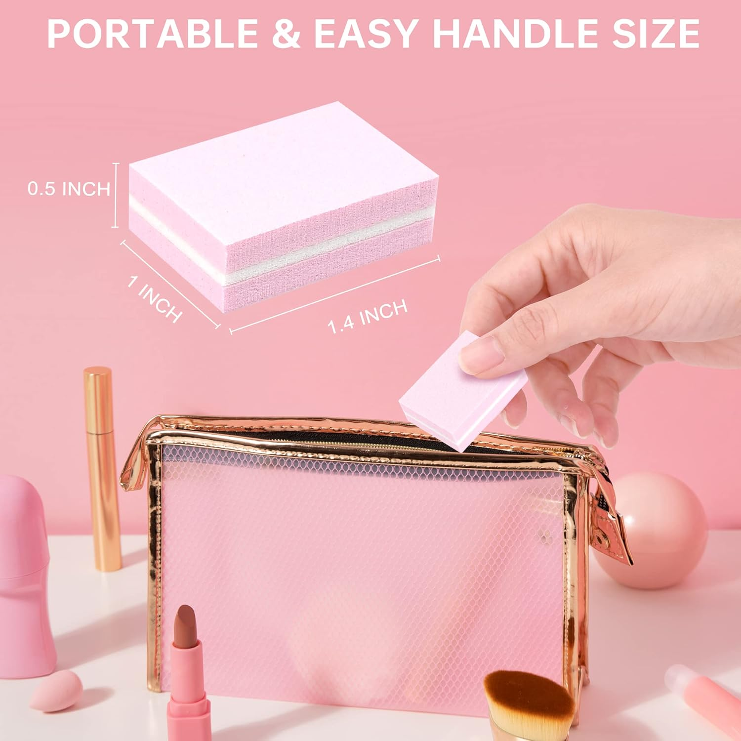 Mini Nail Buffer Blocks, 100/180 Grit Sponge Buffing Sanding Block File Manicure Tools Bulk 50Pcs (Pink)