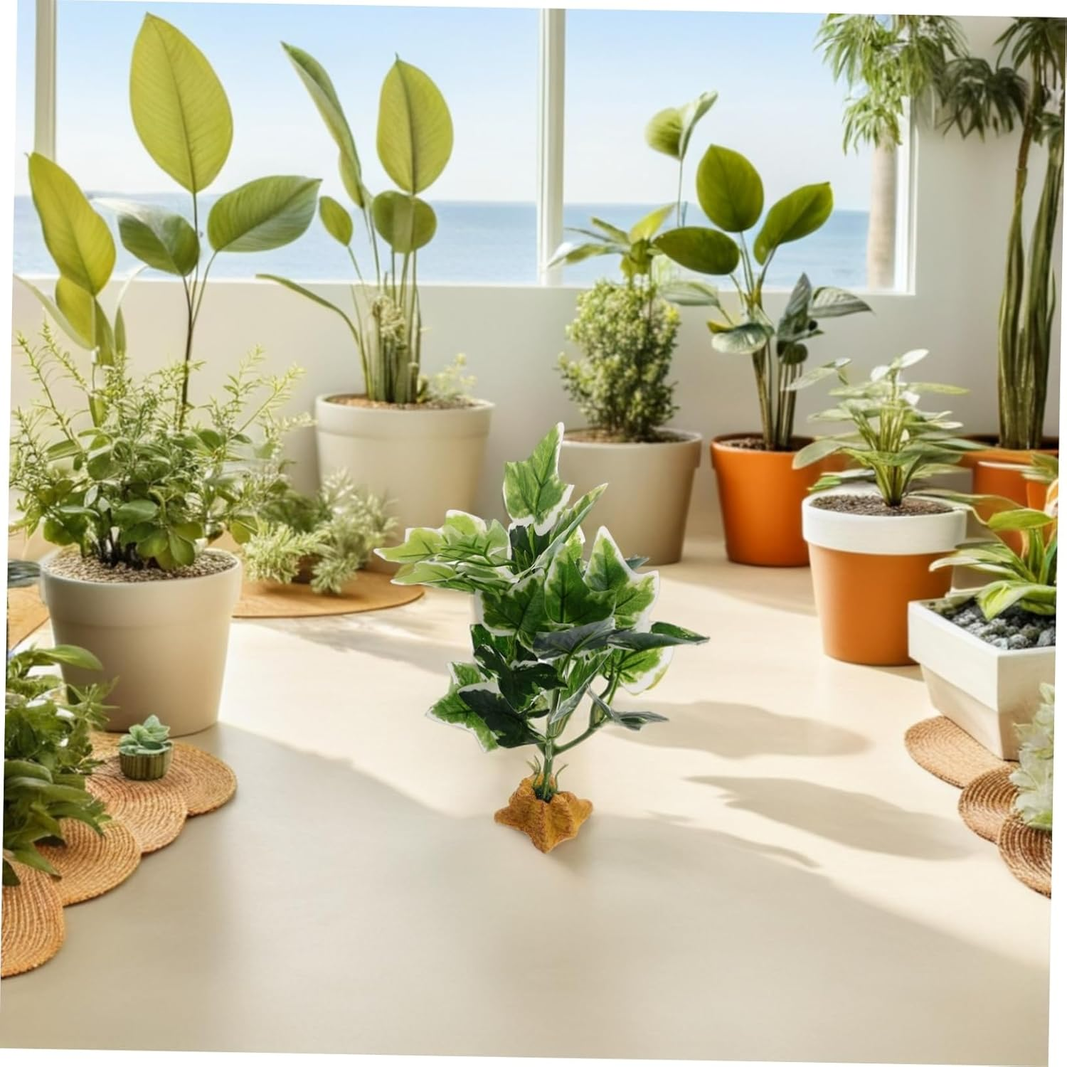 VICASKY 2Pcs Artificial Aquarium Green Plants Realistic Reptile Terrarium Decoration for Snake Lizard Turtle Habitat Lightweight Low Maintenance Fake Aquatic Plants Enhancing Pet