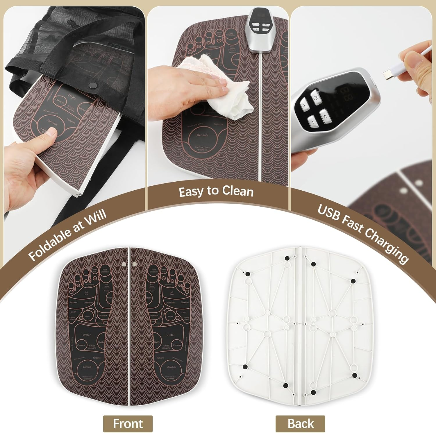 SNUYUERS Foot Massager Mat for Neuropathy,Ems Foot Massager for Circulation and Pain Relief, Foldable Feet and Calves Massage Machine with 8 Modes and 32 Intensity Levels for Muscle Relaxation image number 1