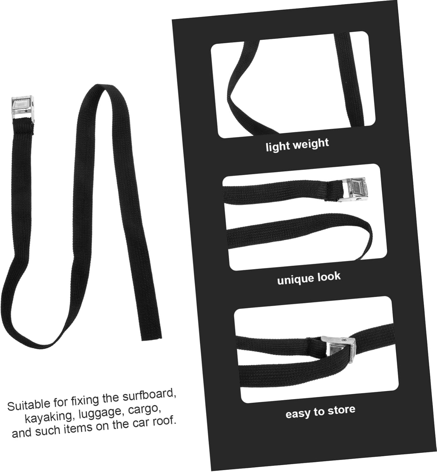 DECOMELODY 2Pcs Luggage Bundling Belt and Surfboard Straps with Metal Ratchet Tightener, Sturdy Travel Tie down Straps for Fitness Equipment and Roof Rack, Outdoor Packing and Securing Gear image number 4