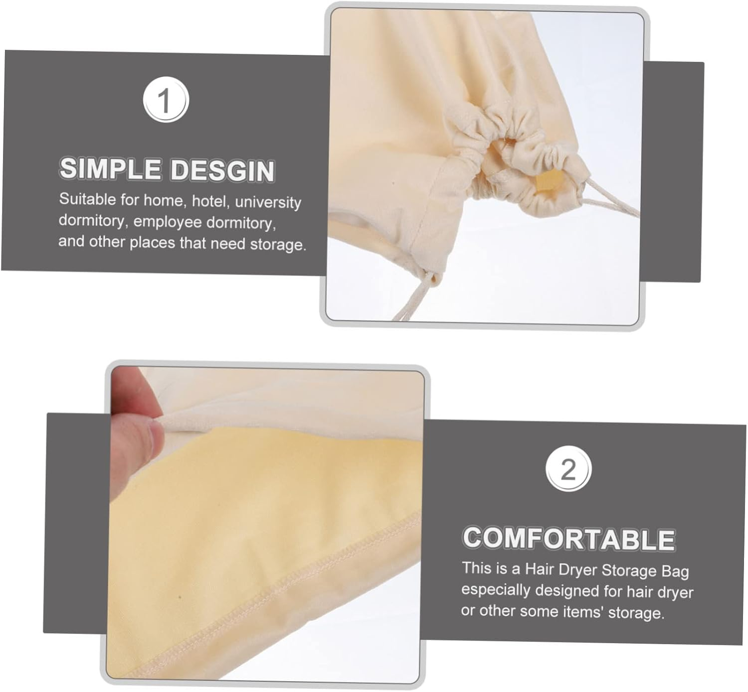 Beavorty 3Pcs Hotel Hair Dryer Bag Scratch-Resistant Holder Drawstring Travel Kit image number 2