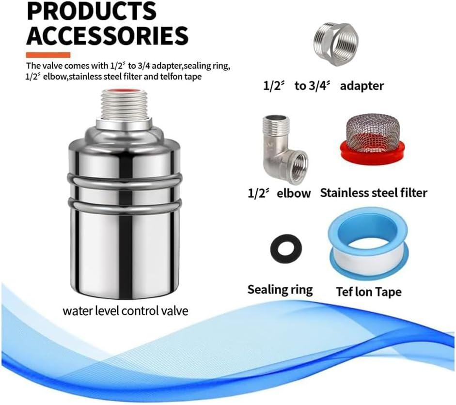 Zicojia 304 Stainless Steel Fully Automatic Water Level Control Float Valve, 1/2In 3/4In Auto Fill Shut off Water Float Valve