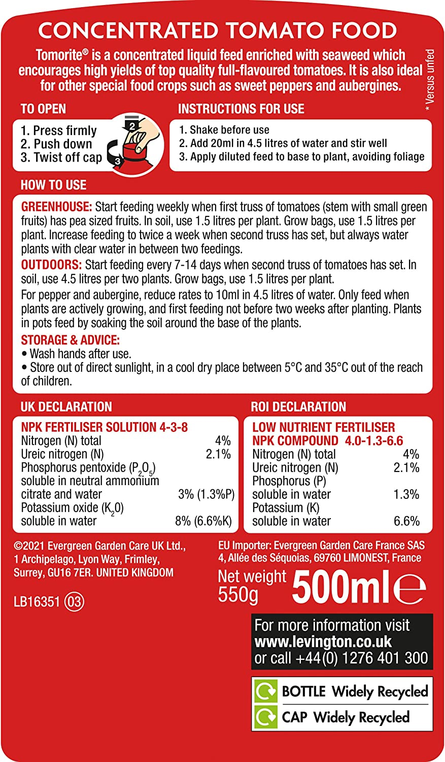 Levington Tomorite 500Ml