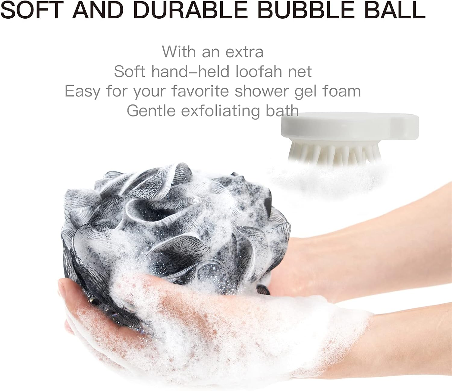 Back Scrubber with Bamboo Charcoal,Includes 1 Long Handled Shower Sponge,1 Loofah Back Scrubber, 1 Bath & Shower Luffa Pouf,1 Silicone Scalp Massager & 4 Hook.Deep Clean & Vitalize Your Skin. image number 5