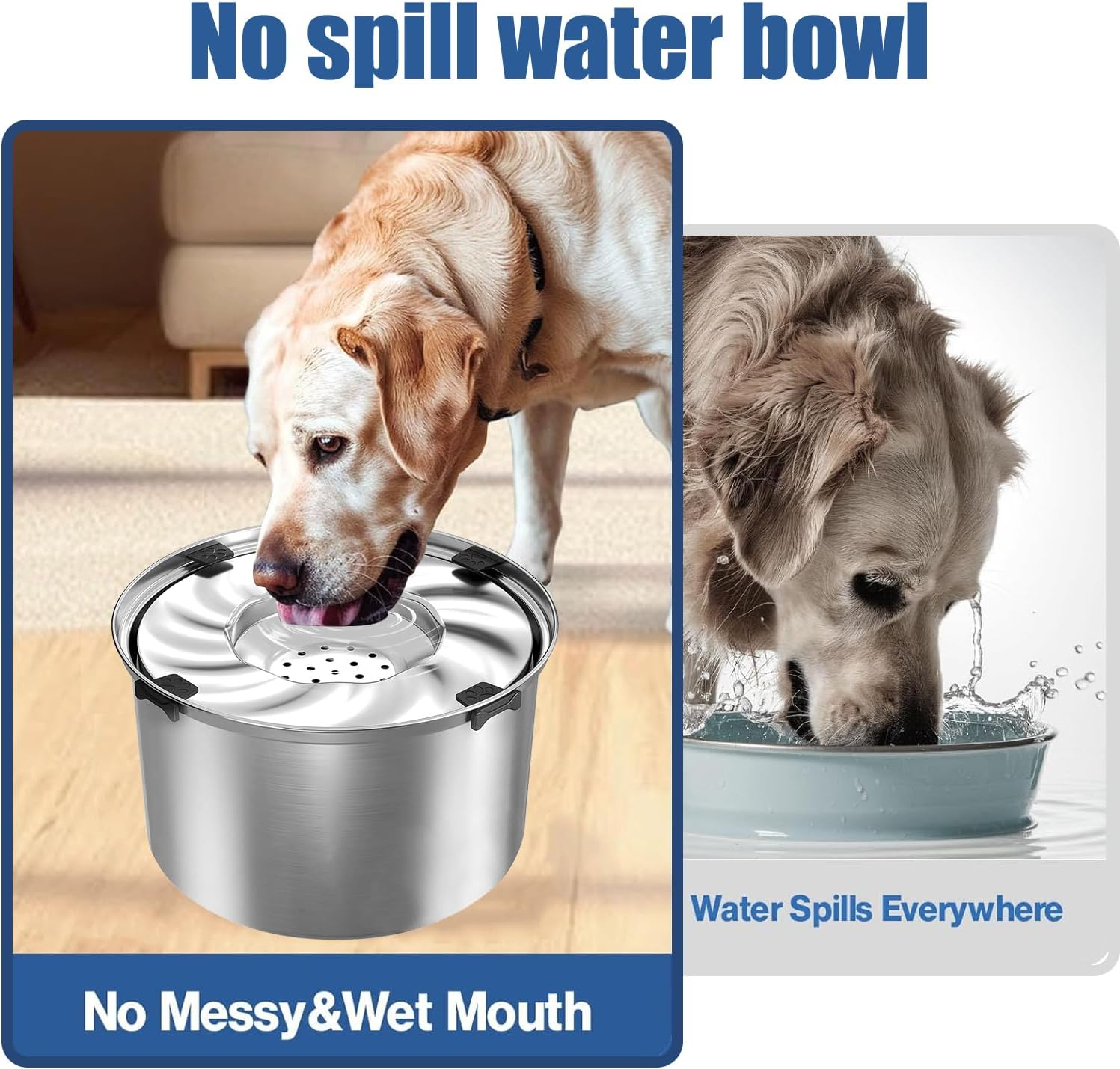 5.6L Stainless Steel Dog Water Bowl,High Capacity No Splash Slow Water Feeder with Floating Tray,Deepening of Drinking Water Trough,Non-Slip Base,Suitable for Large Dogs/Multi Pet Households image number 5