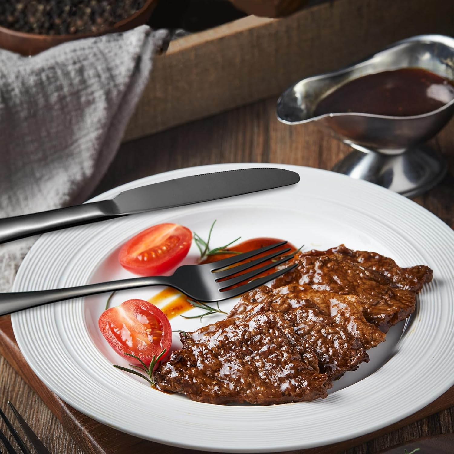 VANRA Portable Travel Utensils Set with Case 4-Piece Stainless Steel Camping Cutlery Set Reusable Silverware Set for Work Fork Spoon Knife Chopstick for Lunch Box School Picnic (Black) - Silver image number 6