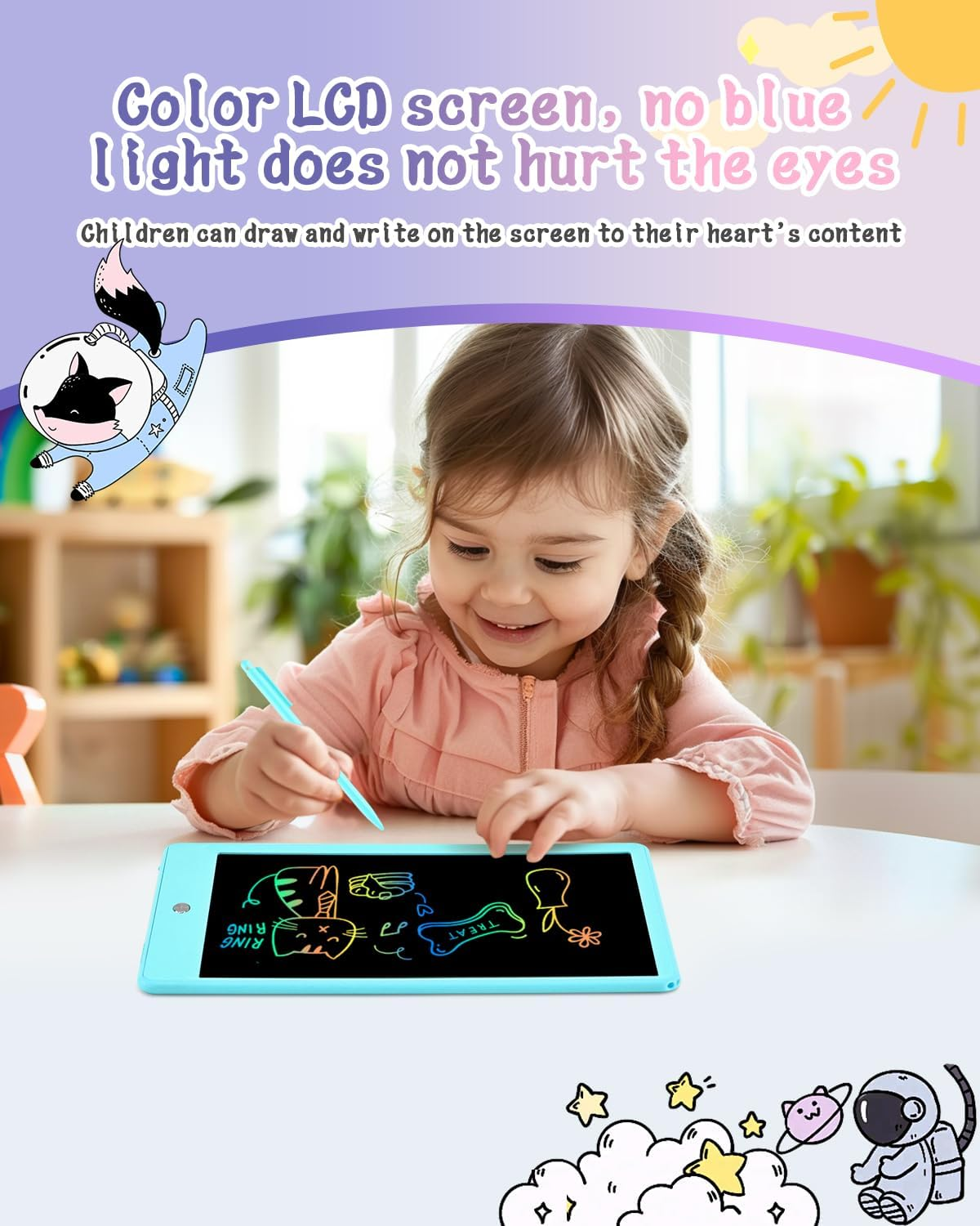 Gifts for Girls Boys, Toddles Colorful Doodle Board Drawing Tablet, 10 Inch Writing Board, Stocking Stuffers Kids Christmas Travel Gifts for Kids Age 3-9 Years, Kids Toys Portable in Car Airplane - Blue image number 2