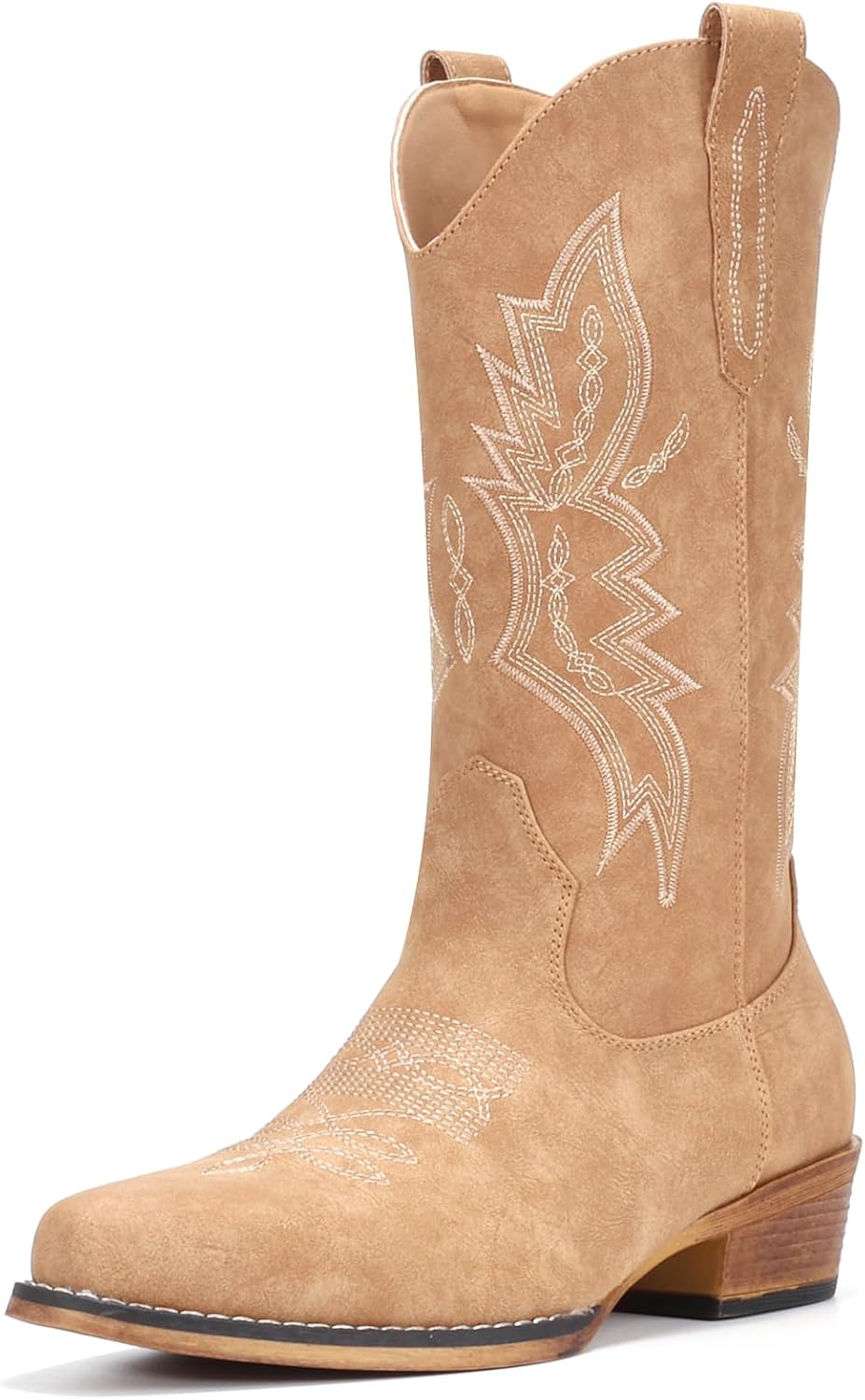 IUV Cowboy Boots for Women Western Boots Cowgirl Boots Pull on Pointy Toe Mid Calf Boots