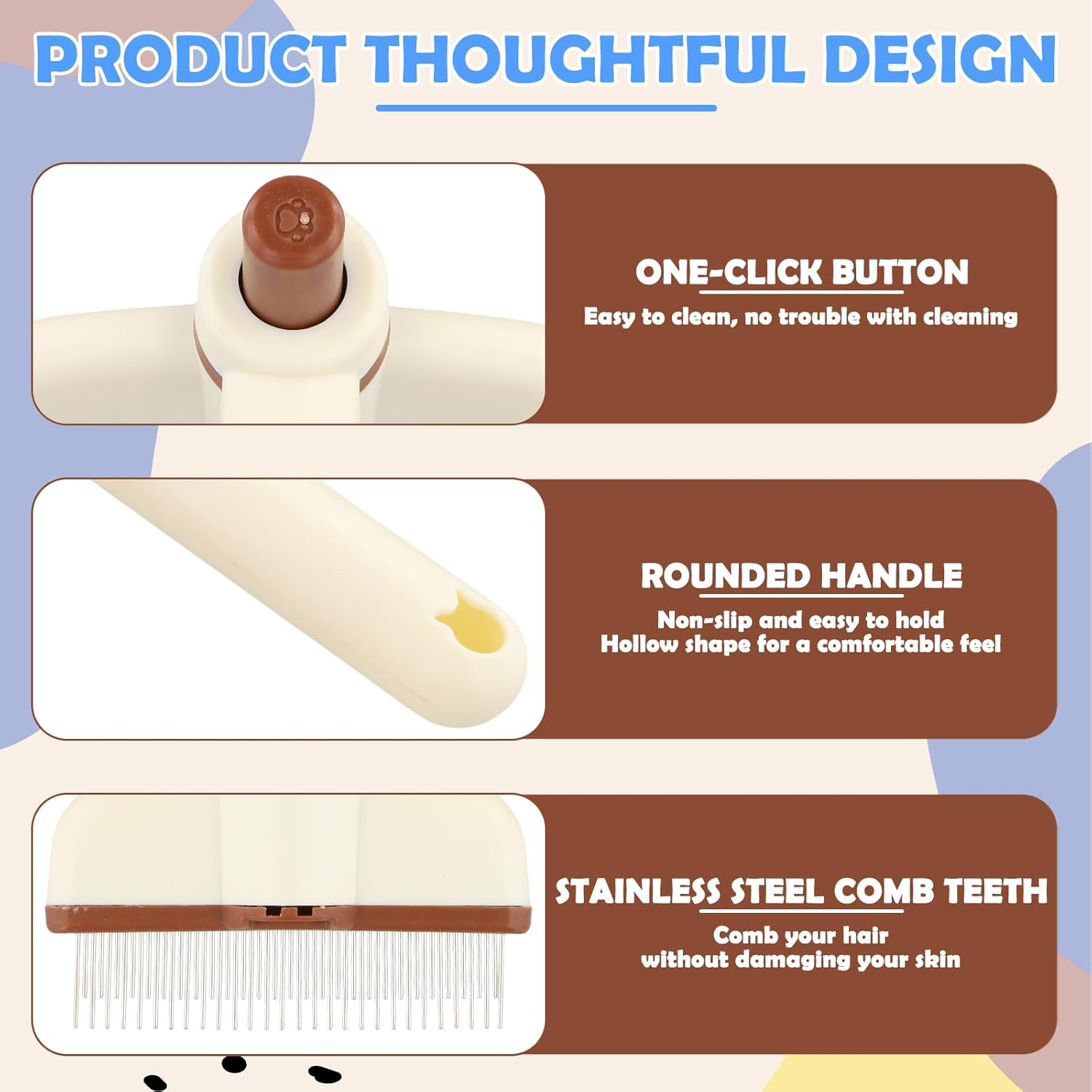 Culinavog Fellblitz Cat Brush, Pack of 2, 18 &times; 9 Cm, Self-Cleaning Fur Flash Brush, Easy to Clean, Pet Brushes for Dogs, Cat Comb for Short Hair, Long Hair, Pet (Brown, Blue)