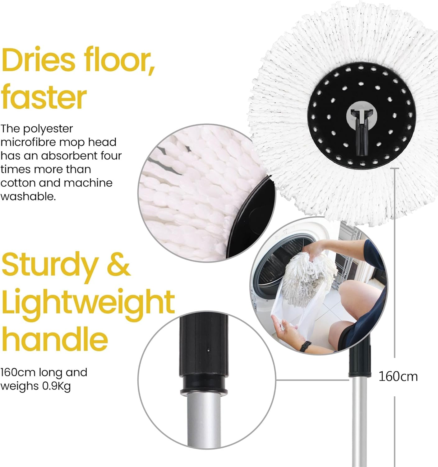 White Magic Professional Spin Mop Set &ndash; Designed for Commercial Use with 3000 RPM Spin, Easy Hand Press Action, and 4X More Absorbent Microfibre. Bucket 60X37X31Cm, Trolley 72X36X86Cm image number 1