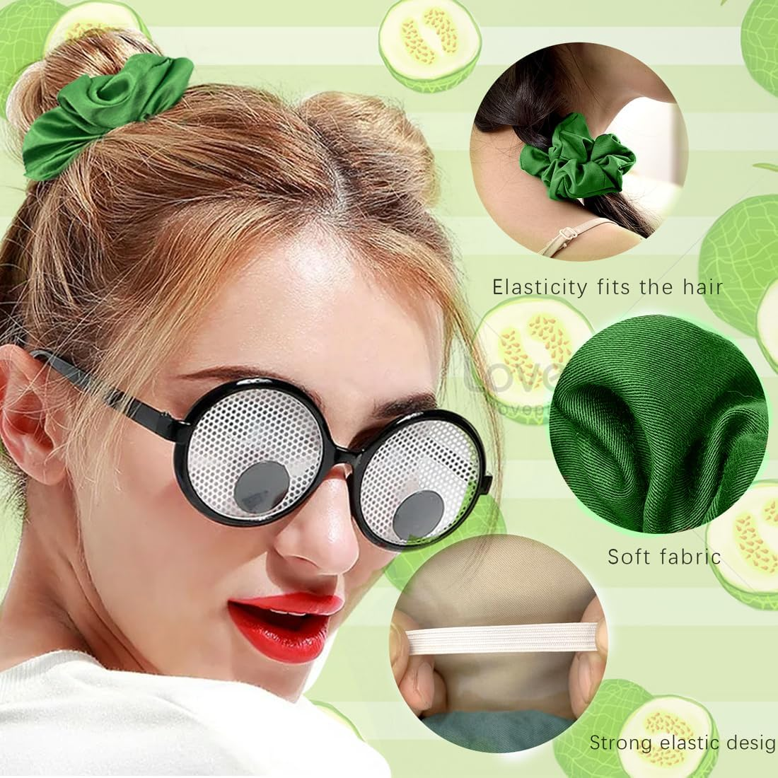 BIRLOZA Pack of 2 Neon Hair Scrunchie Pop Yellow Scratch Plain Scratch Elastic Band Pink Scratch Ties Hair Accessories Yellow Scrunchies Silk for Women Satin Hair Bobbles Yellow Girls Glitter image number 4