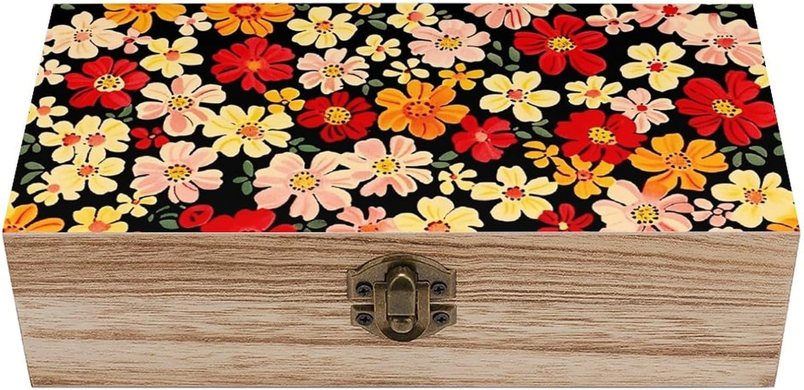 Colored Flowers Wooden Box Wood Wedding Keepsake Boxes with Lids Small Decorative Boxes Lightweight Wooden Memory Storage Box for Crafts Keepsakes Jewelry Photo Letter Storage image number 6