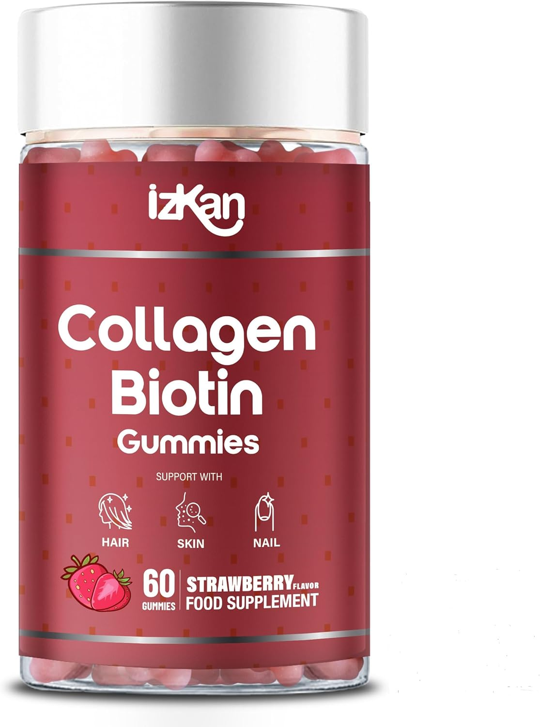 Collagen Gummies with Zinc, Biotin, Vitamin C & E &ndash; Type 1 Hydrolysed Collagen for Hair Glowing Skin Nails & Joint Support &ndash; High Absorption, Gluten-Free, Natural Strawberry Flavour &ndash; 60 Gummies (1) image number 2
