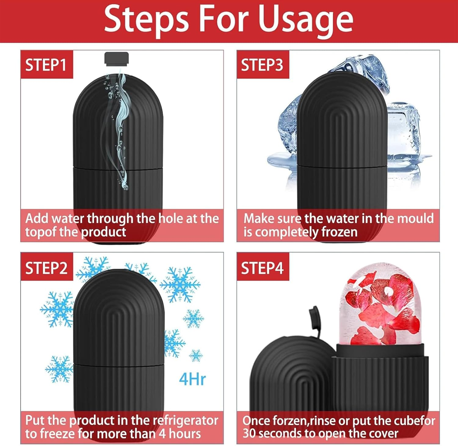 Yeanifeana 2 Pack Ice Roller for Face & Eyes, Reusable Cooling Face Massager for Puffiness & Wrinkles Relief, under Eye Roller for Dark Circles, Neck Massage Tool for Skincare (Black) image number 2