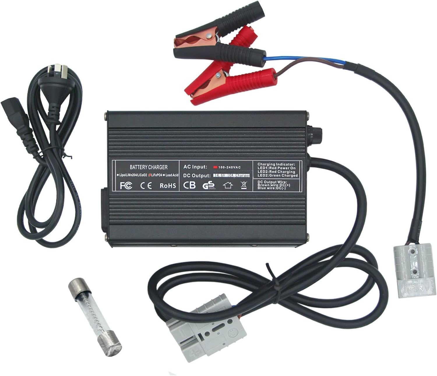 DIGISHUO 14.6V Lifepo4 Charger 14.6V 10A 12V 10A Lifepo4 Batt Ery Charger | with Andersn Plug and Clip | Multi-Stage Intelligent Maintainer for 12V Lithium Iron Phosphate Batteries image number 1