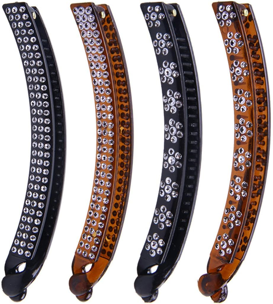 ARHZ 4 Hair Clips 11 Cm Plastic Banana Clip Explosive Black Hair Clip with Diamond, Japan and South Korea Simple Ponytail Clip, Vertical Plate Hair Clip image number 5