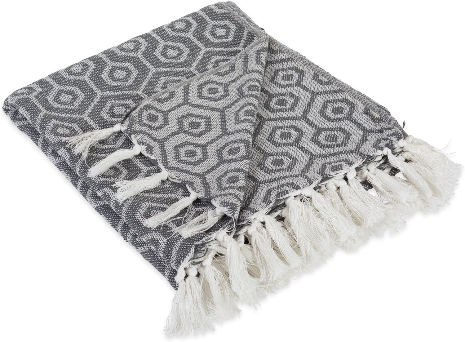 DII Modern Cotton Geometric Blanket Throw with Fringe for Chair, Couch, Picnic, Camping, Beach, & Keep Cozy with Everyday Use, 50X60, White