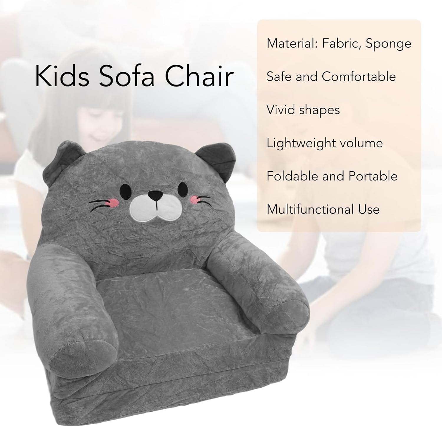 Toddlers Chair, Foldable Portable Toddler Armrest Chair Bed, Kids Fold Out Couch Bed for Napping Playing Sleeping Grey 3 Layer 2 Tier image number 4