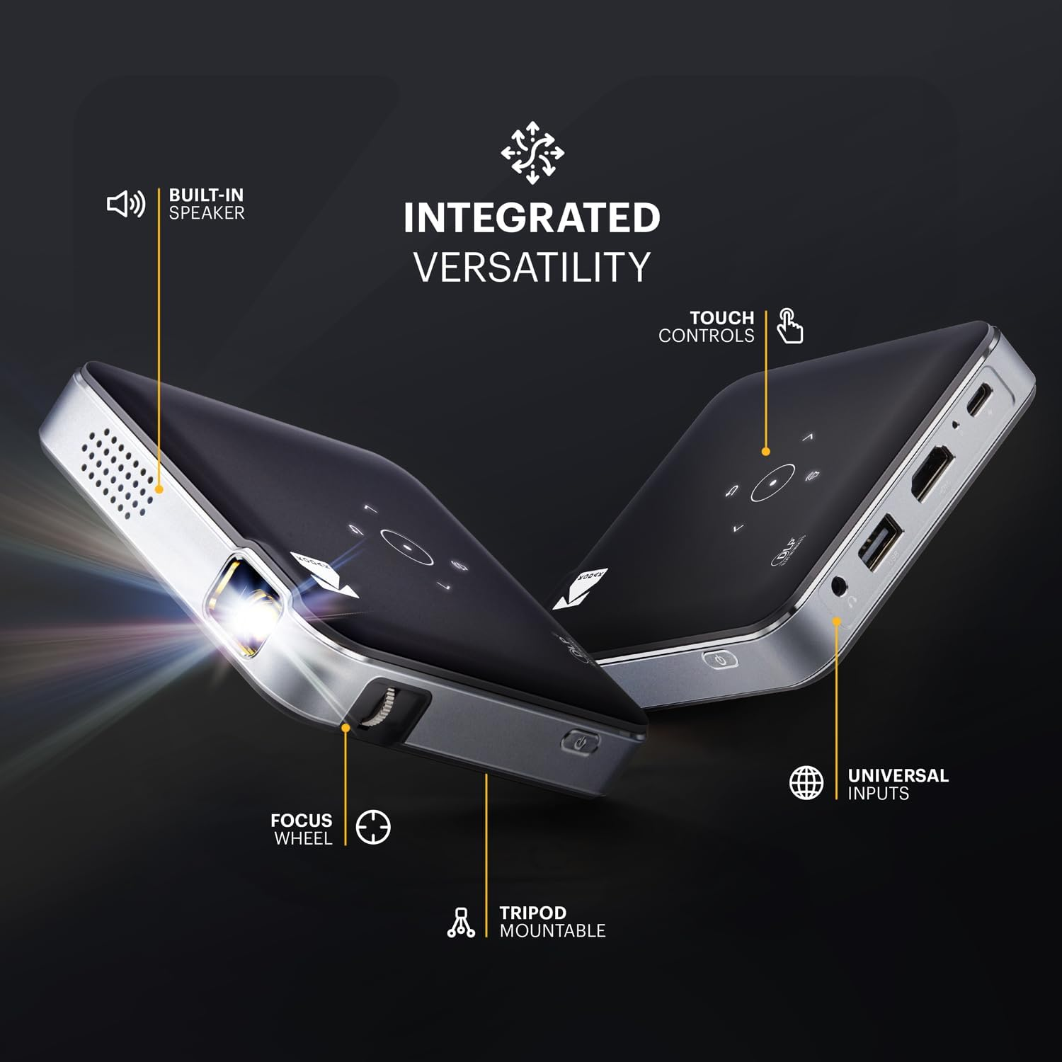 KODAK Luma 150 Ultra Mini Pocket Pico Projector - Black Built-In Battery & Speaker, 1080P Support Portable Wireless LED DLP Movie & Video Travel Projector, Connects to Iphone and Android - Black image number 3