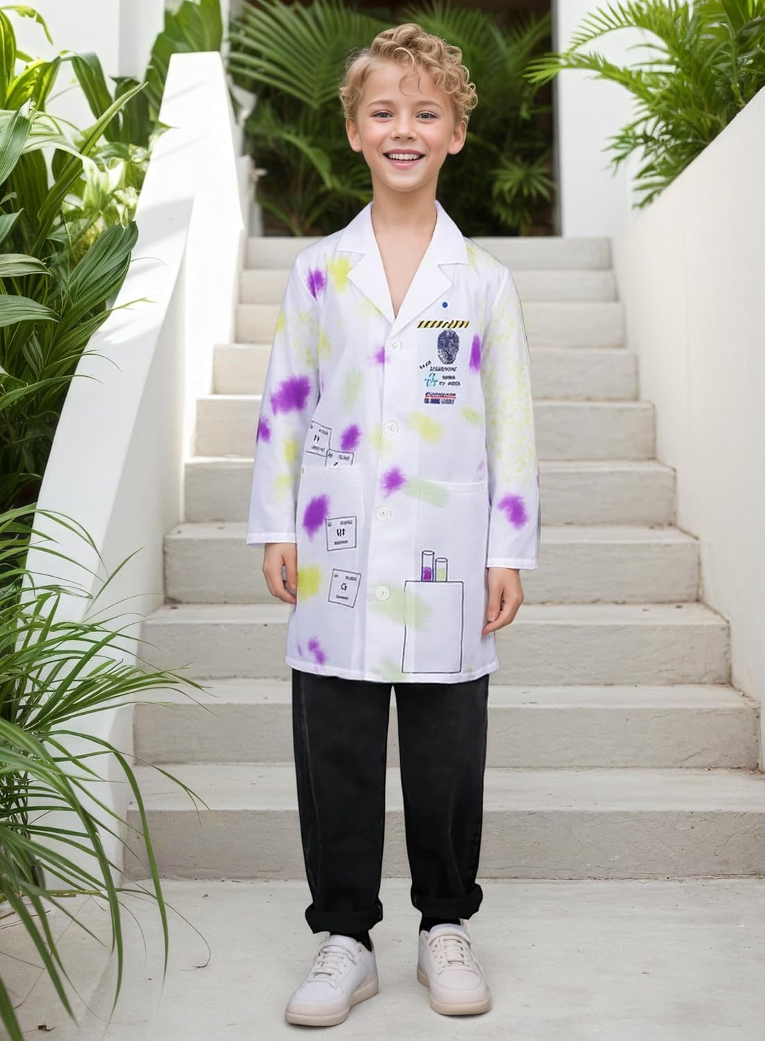 Mad Scientist Costume for Girls Boys Crazy Science Lab Coat Kids Halloween Dress up Costume image number 3