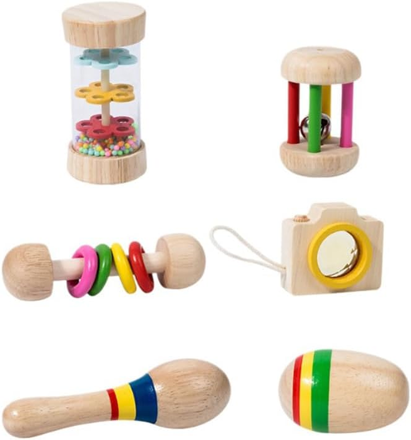 6 Pcs Wooden Safe Rabbit Toys, Bite-Resistant Guinea Pigs Toys for Chinchillas Hamsters Small Animals Playing Teeth Grinding Indoor Outdoor Bunny Gifts