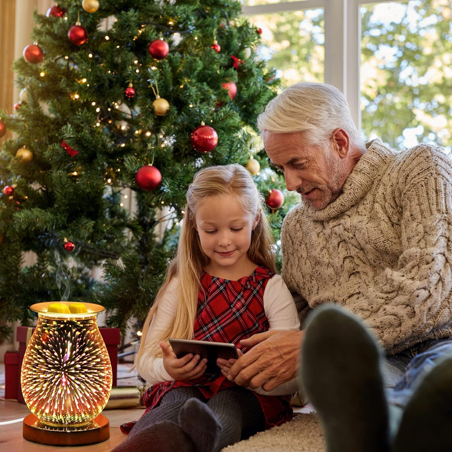 Glass Electric Oil Burner Wax Melts Fragrance 3D Fireworks Aroma Lamp Touch Control Night Light Home Decor for Office Bedroom Living Room (3D Fireworks) image number 1