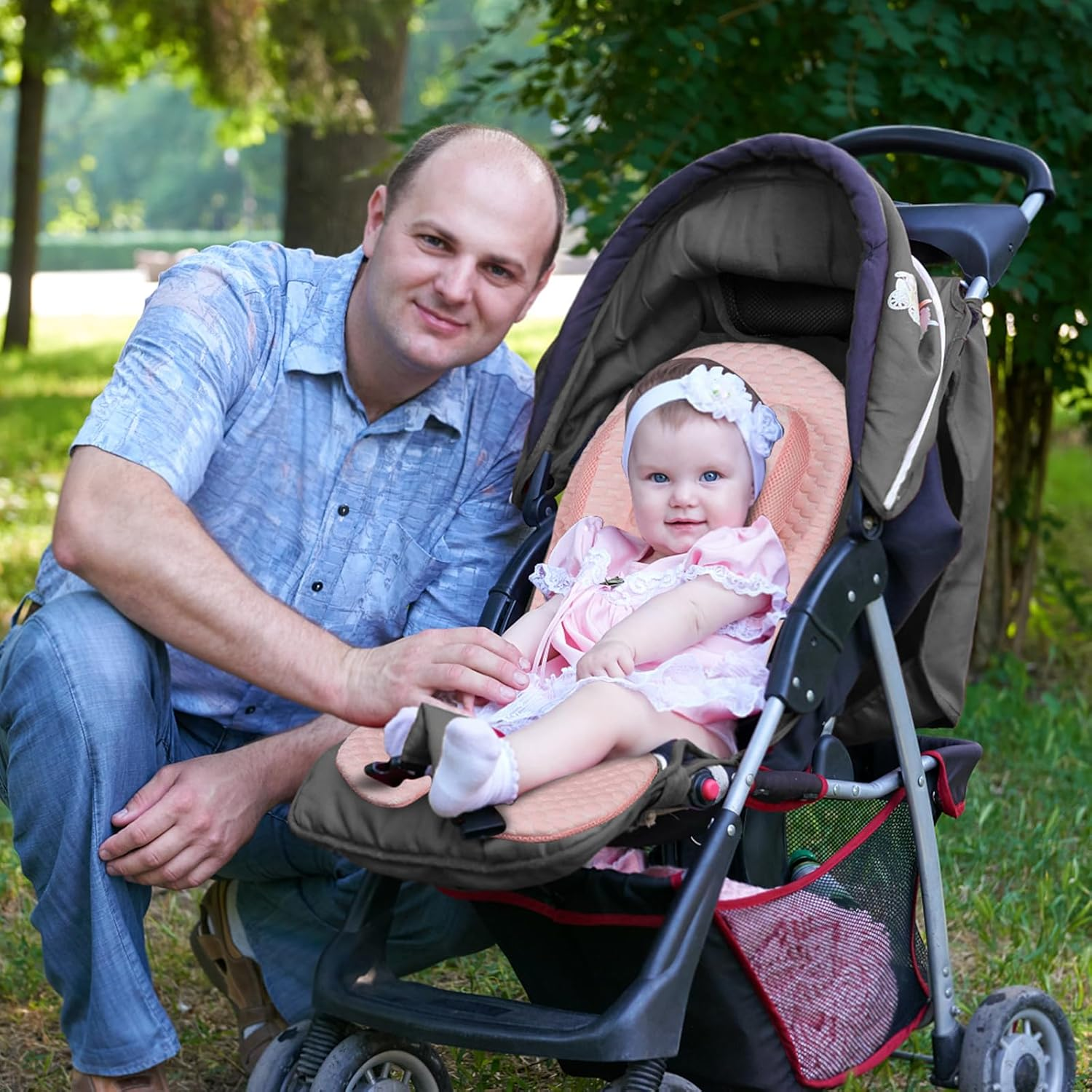 KAKIBLIN Infant Car Seat Insert for Baby,Cooling Pad Cooler Pad,Baby Head Support with Head Pillow, Breathable Fabric Cooling Cushion Liner Fits Strollers, Car Seat, High Chair, Bassinet, Swing image number 1