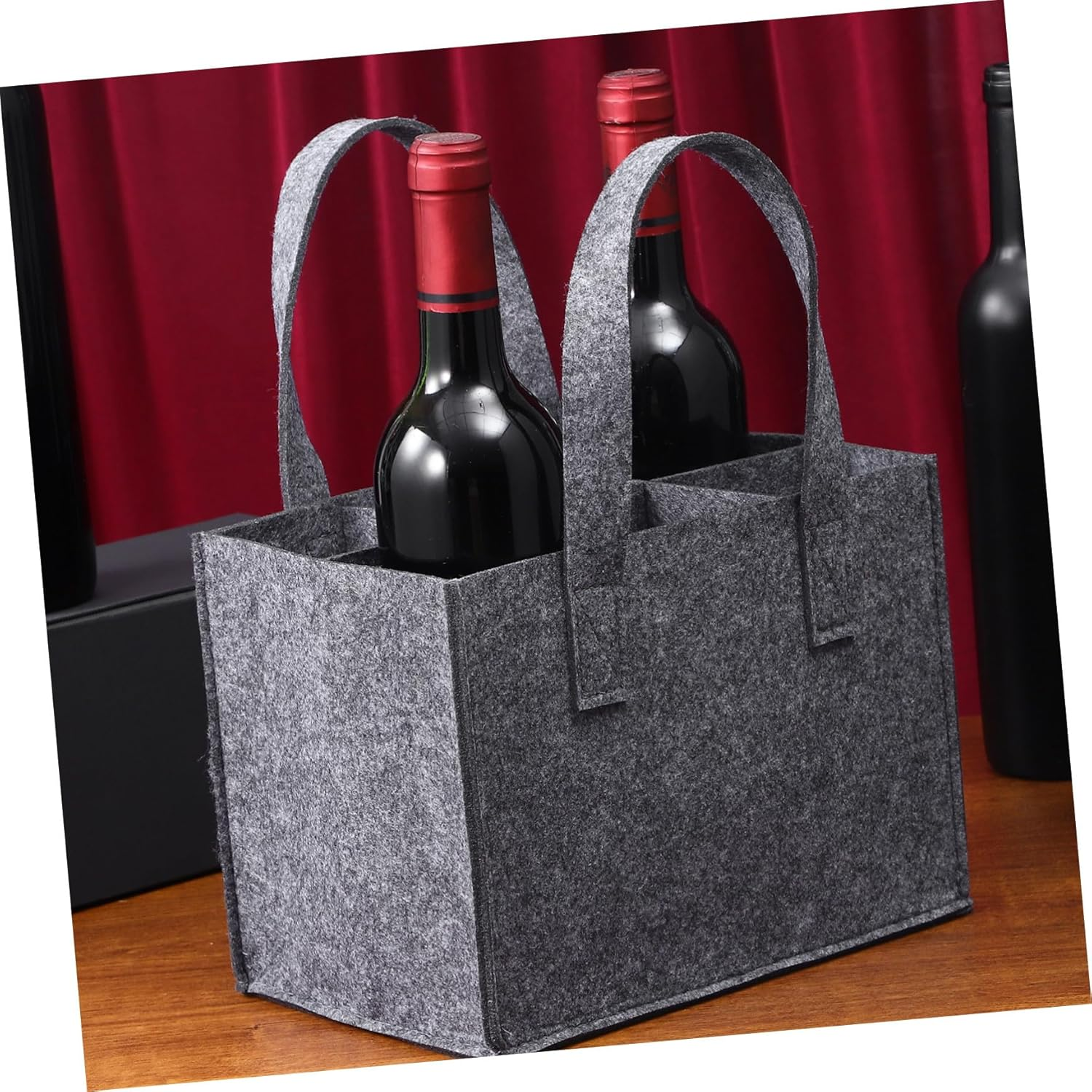 AUTSUPPL 4Pcs Reusable Felt Wine Carrier Bag with Divider for Bottles Soft Thick Material Tote for Travel Picnic Camping Multipurpose Bottle Storage and Handbag Portable Handle Design image number 2