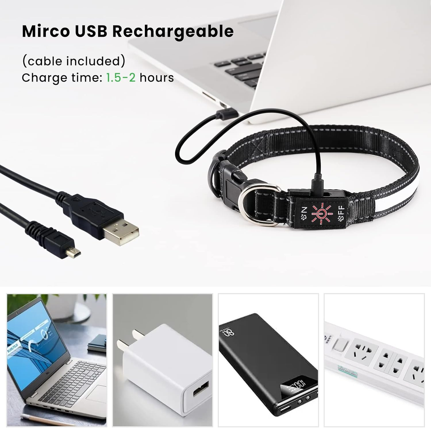 TRIPOLACO Light up Dog Collars, Waterproof Rechargeable Led Dog Collar, Glow in the Dark Dog Collars for Night Walking, Multicolor Lighted Dog Collars for Small Medium Large Dogs - Black, L image number 4