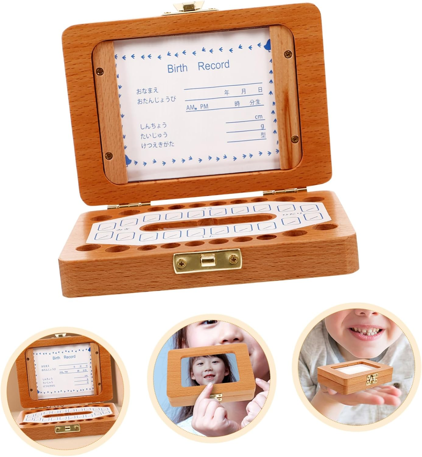 VICASKY First Tooth Keepsake Box Wooden Tooth Storage Organizer with Versatile Compartments for Boy Thoughtful Present for Showers Milestones image number 4