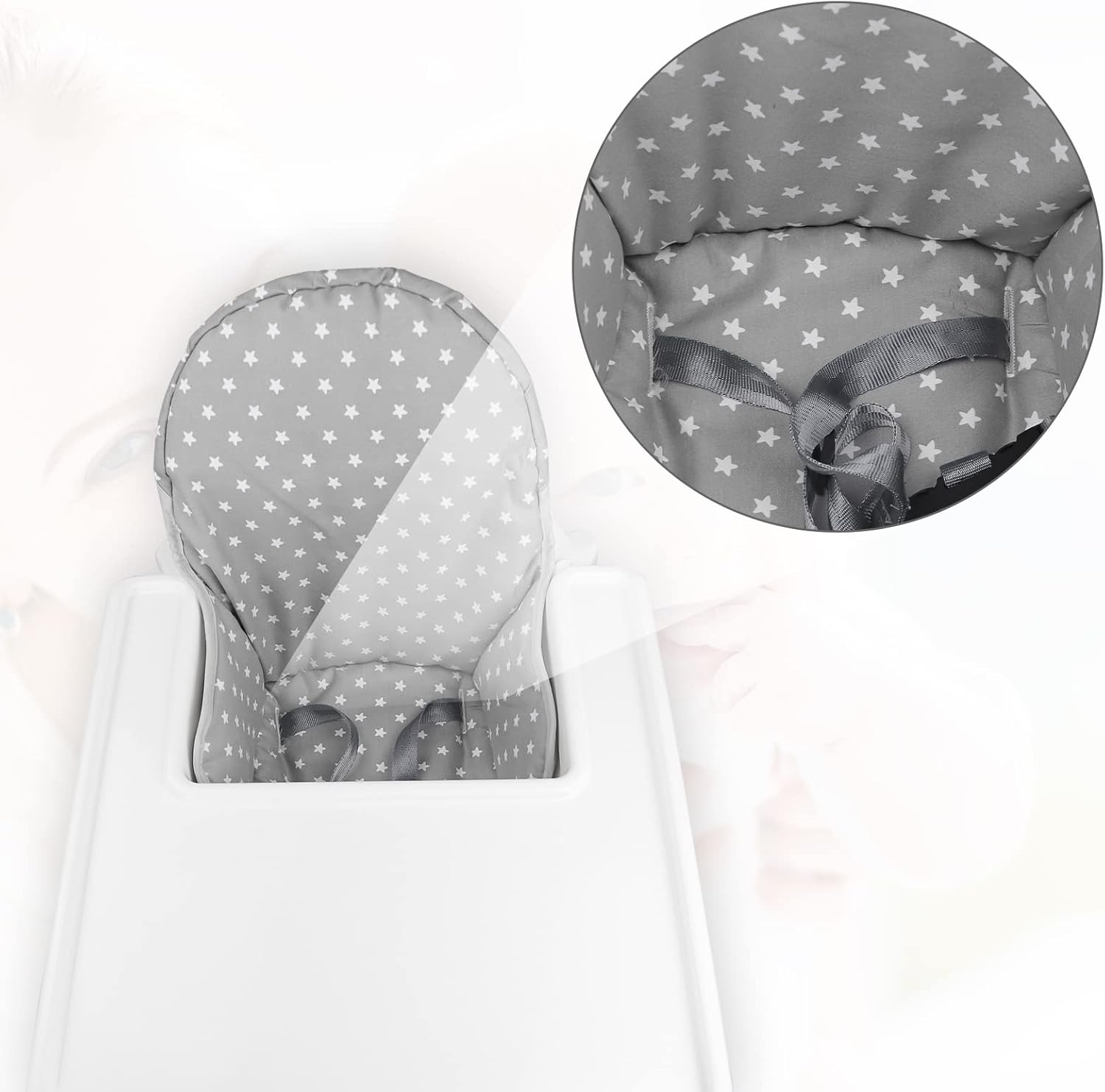 Twoworld High Chair Cushion for IKEA Antilop Highchair, Baby High Chair Seat Cover Liner Mat Pad Cushion for IKEA Antilop High Chair (Fashion Gray) image number 3