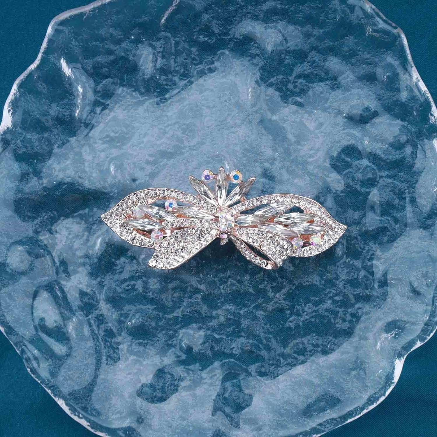 Yheakne Crystal Wedding Hair Clip Gold Flower Rhinestone Hair Clip Bling Bridal Headpiece Decorative Headpiece Crystal Bridal Hair Accessories for Women and Girls Gifts (Gold) image number 2