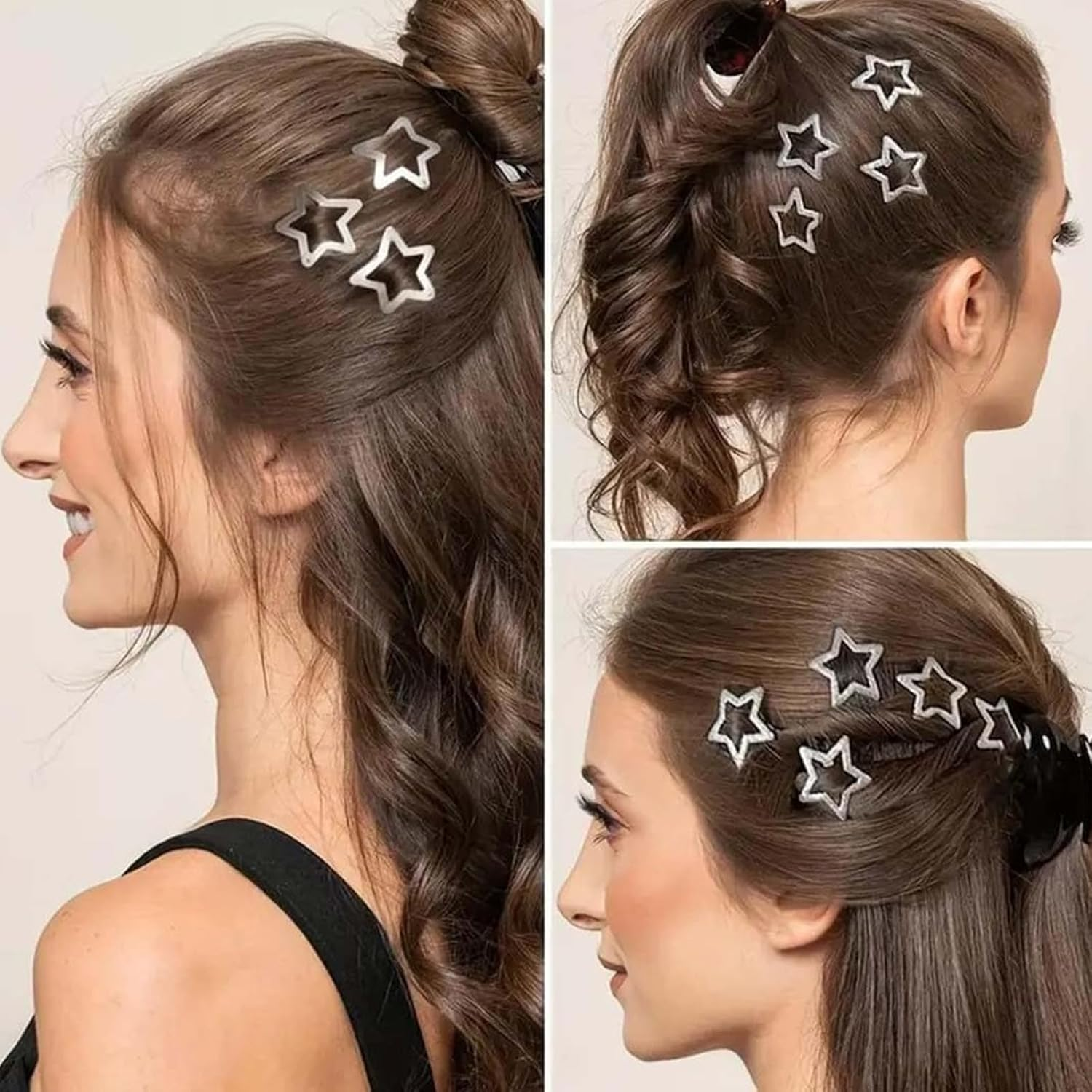 Pack of 12 Star Hair Clips, Silver Coloured Hollowed Stars Hair Pins, Cute Star Hair Clips with Snap Closure for Girls and Women image number 6