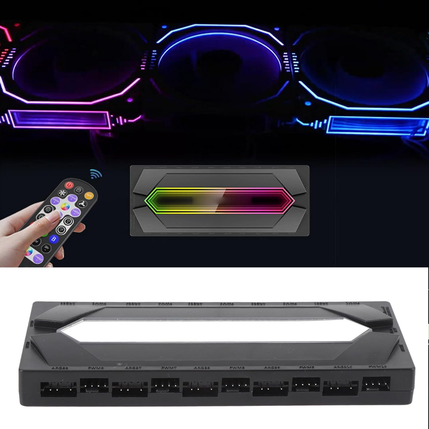 10-Port PWM Fan Hub with ARGB Splitter & Controller, 5V 3Pin Magnetic Base for PC Case Fans - 1 to 10 SATA Power Port Splitter for Gaming & Desktop Builds - White image number 5