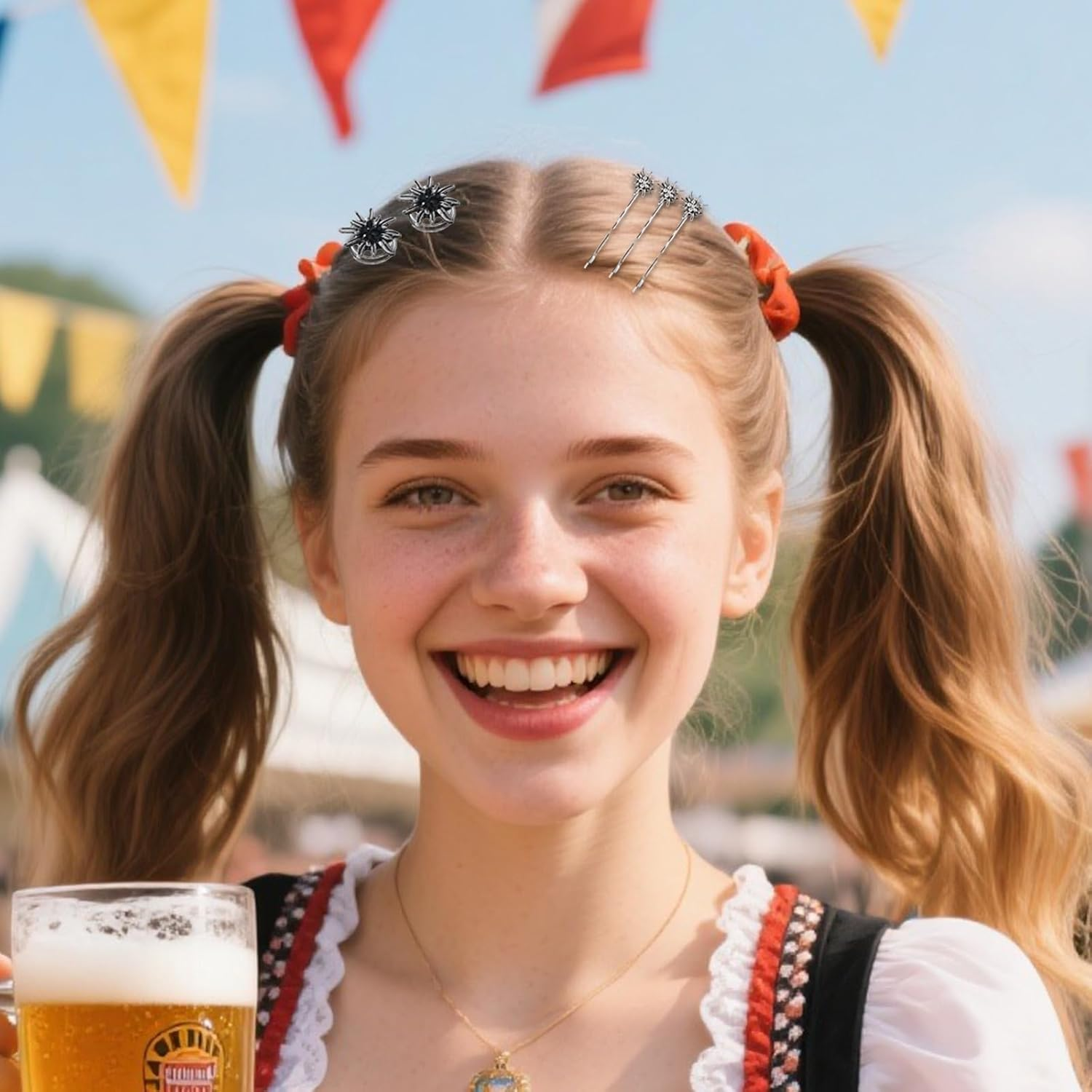 Set of 5 Traditional Rhinestone Edelweiss Hair Accessories, Silver, Hair Clips, Rhinestone Edelweiss Set of 6, Elegant Wavy Shape Hair Clips, Spring Clips for Bavarian Beer Festival, Dirndl Jewellery image number 6