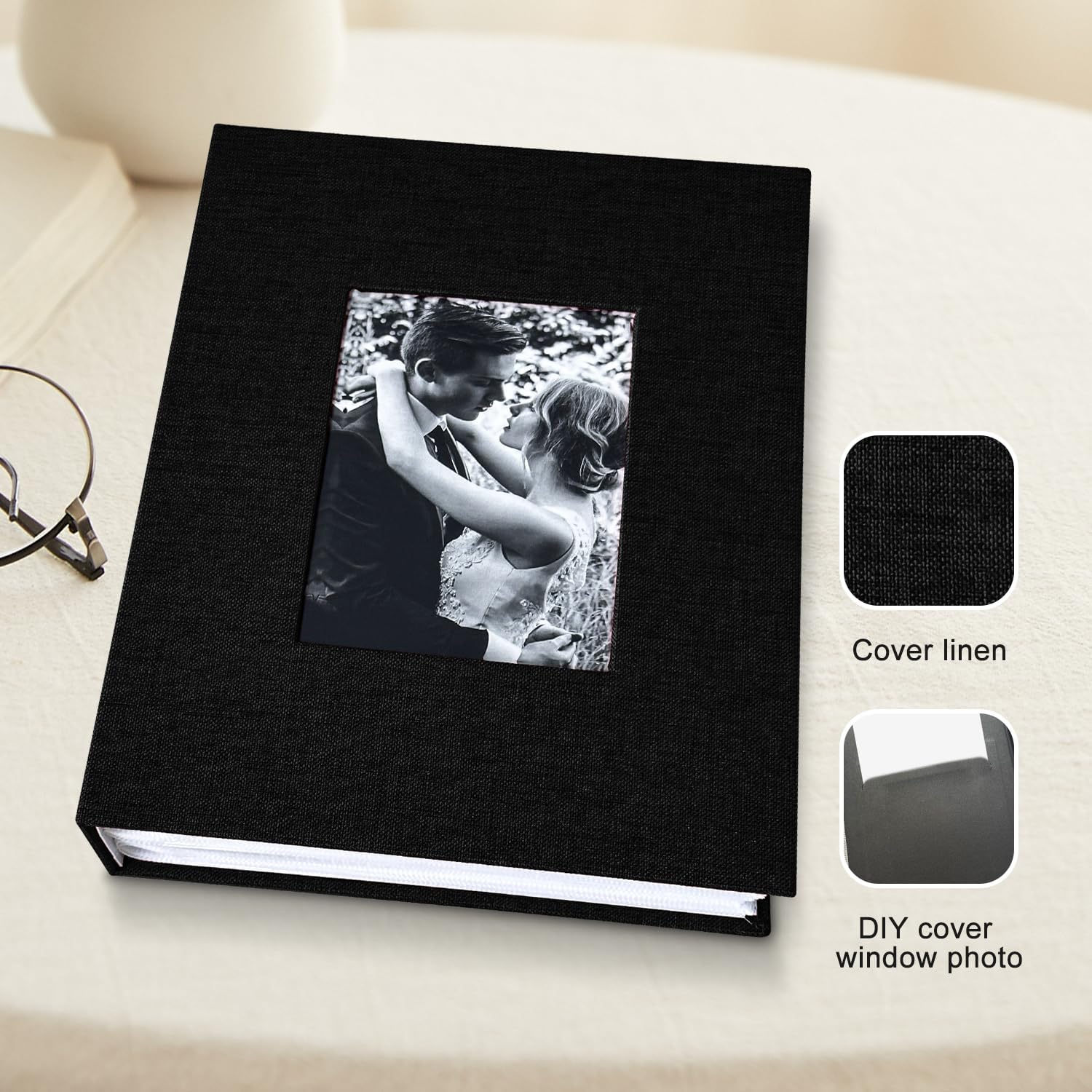 200-Pocket Photo Album 4X6 - Slip-In Picture Album with Linen Cover & Display Window, Vertical Photo Book for Wedding, Family, Baby, Anniversary & Vacation Memories (Holds 200 Photos) image number 6