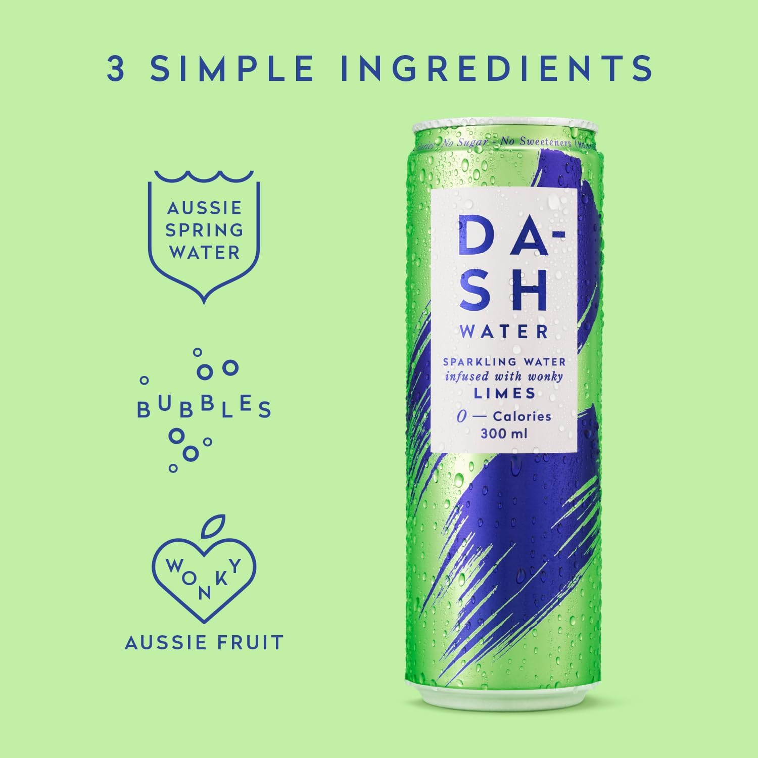Dash Water Lime - 24 X Lime Flavoured Sparkling Spring Water - NO Sugar, NO Sweetener, NO Calories - Infused with Wonky Fruit (24 X 300Ml Cans) image number 2