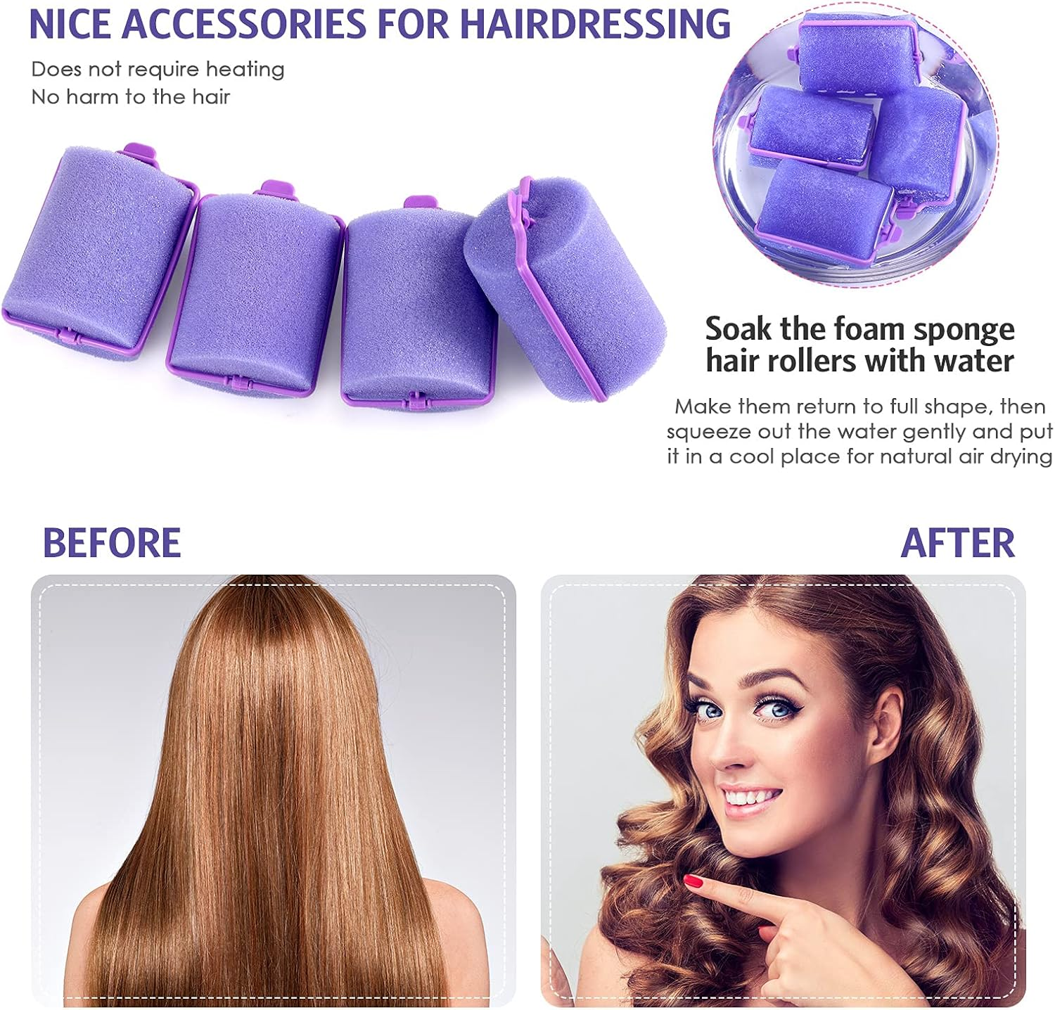 Syhood 12 Pcs Jumbo Foam Sponge Hair Rollers 1.89 Inch Soft Sleeping Curlers Flexible Large Foam Rollers and Rat Tail Comb for Hair Styling(Purple) image number 1