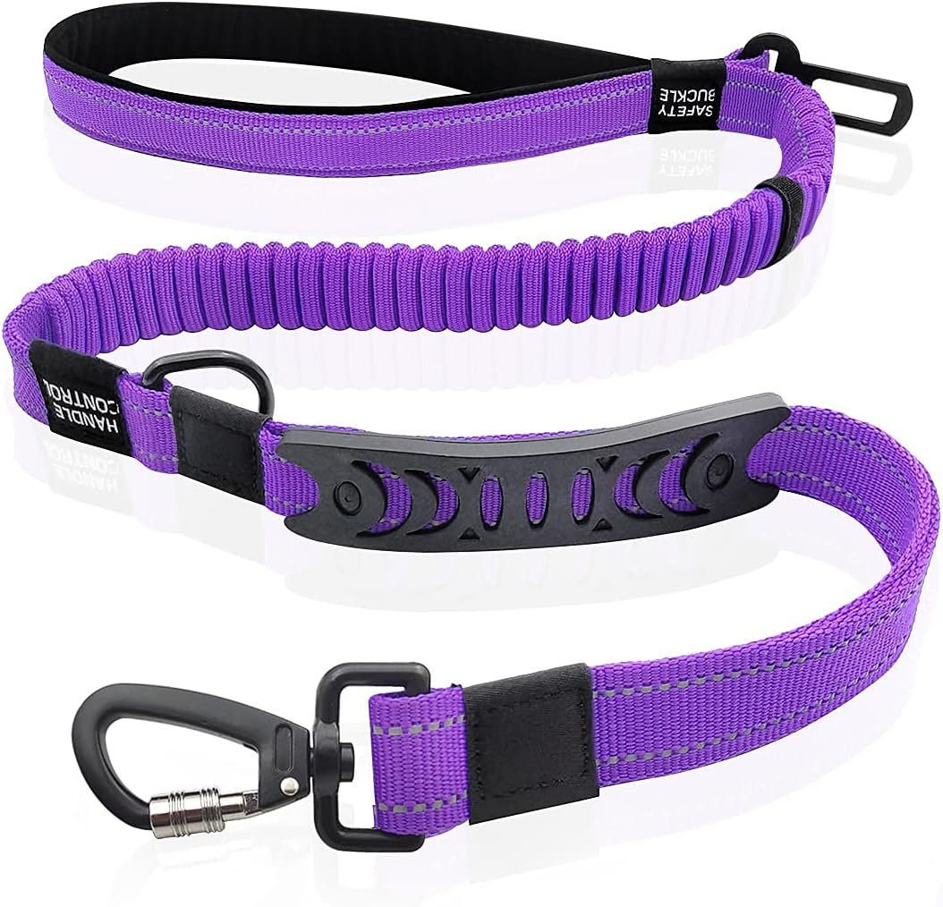 Q.K Bungee Dog Lead, Shock Absorbing Reflective Dog Lead, Dog Walking Running Elastic Lead with 2 Padded Handle & Car Seat Belt Buckle, Adjustable Dog Leash Heavy Duty for Large Medium Small Dogs image number 3