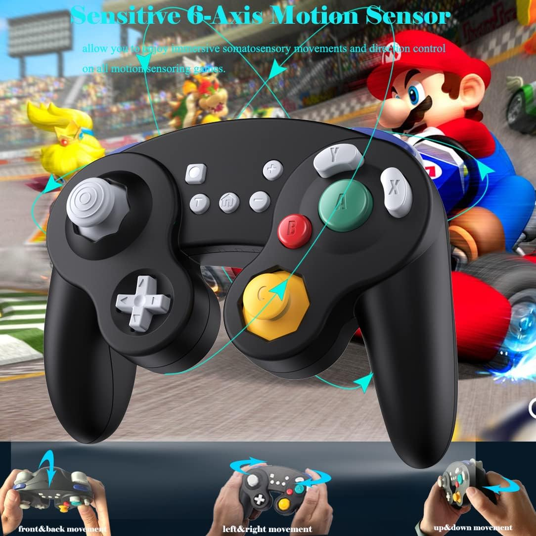 EXLENE Gamecube Controller Switch, Wireless Switch Pro Controller for Nintendo Switch/Lite/Pc/Android/Ios/Steam, Support Wake Up, Motion, Adjustable Rumble, Turbo & Auto Turbo (Upgraded, Black) image number 6