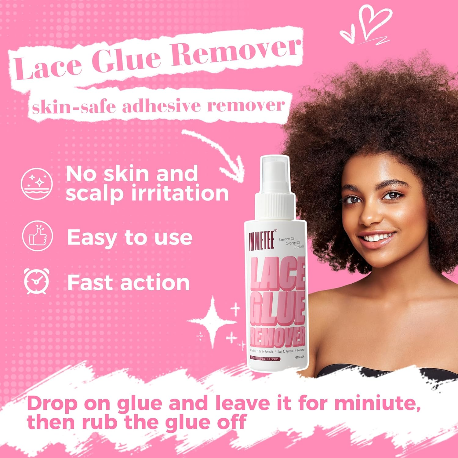 Immetee Tape in Extension Remover Spray, Fast Acting Hair Extensions Wig Glue Remover, Tape in Remover 4Oz/120Ml image number 6